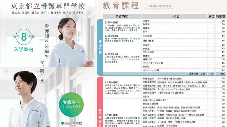 東京都立看護専門学校のパンフレット案内スクリーンショットはナレッジステーション